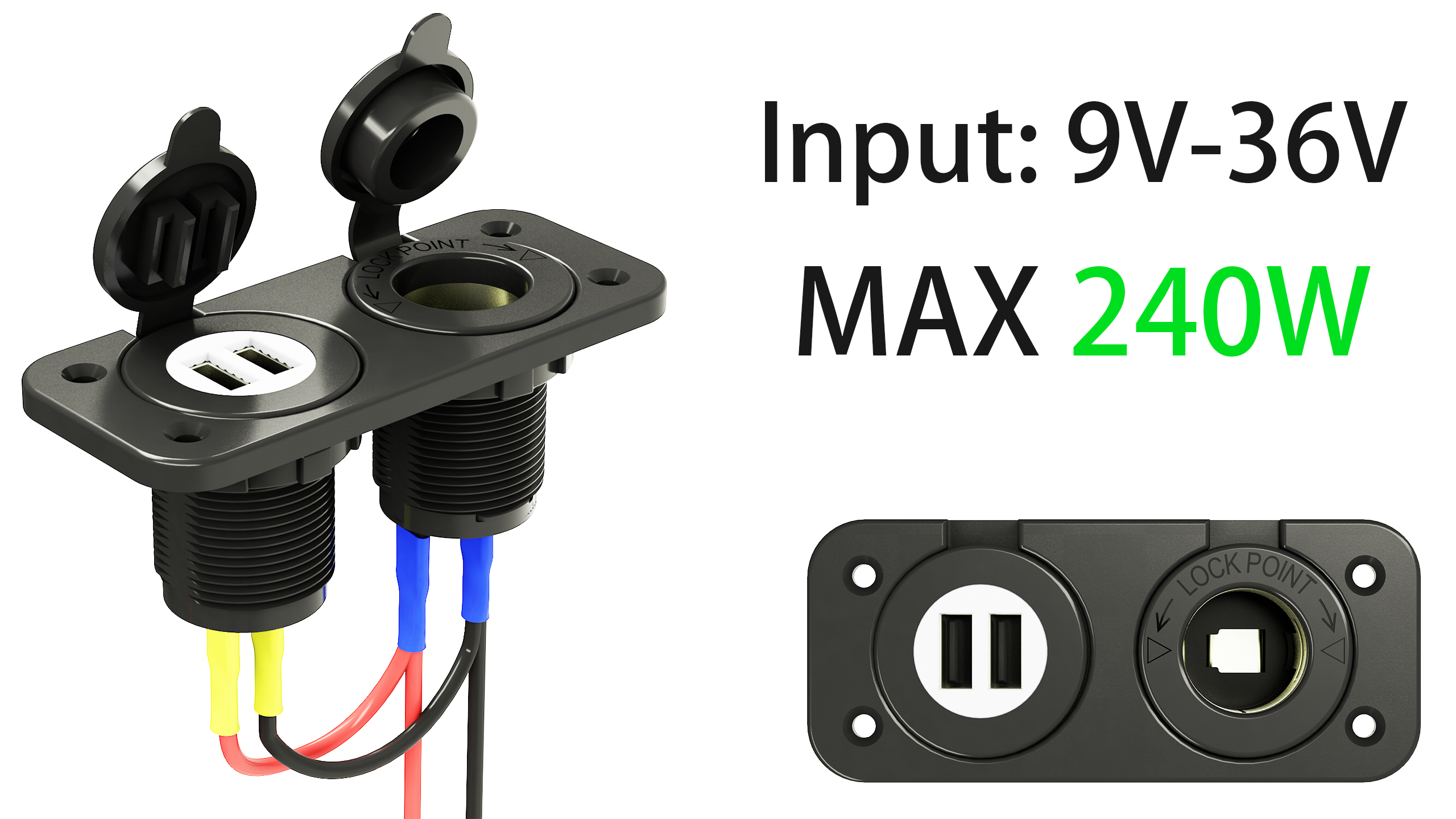 car charger socket female,24v to USB power adapter,USB panel mount pass through from DAMAVO