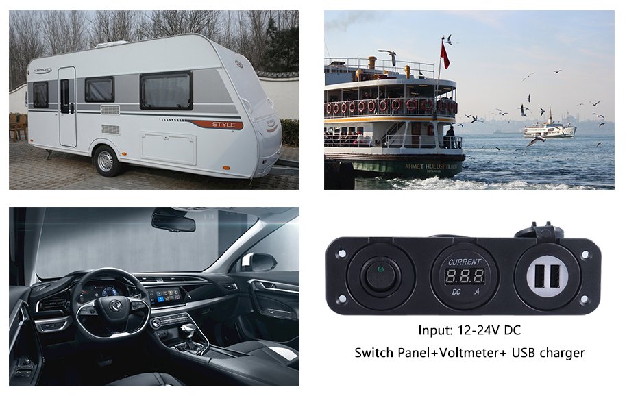 لوحة تبديل RV ، شاحن USB مع شاشة الجهد ، أفضل شاحن سيارة USB 12V DAMAVO