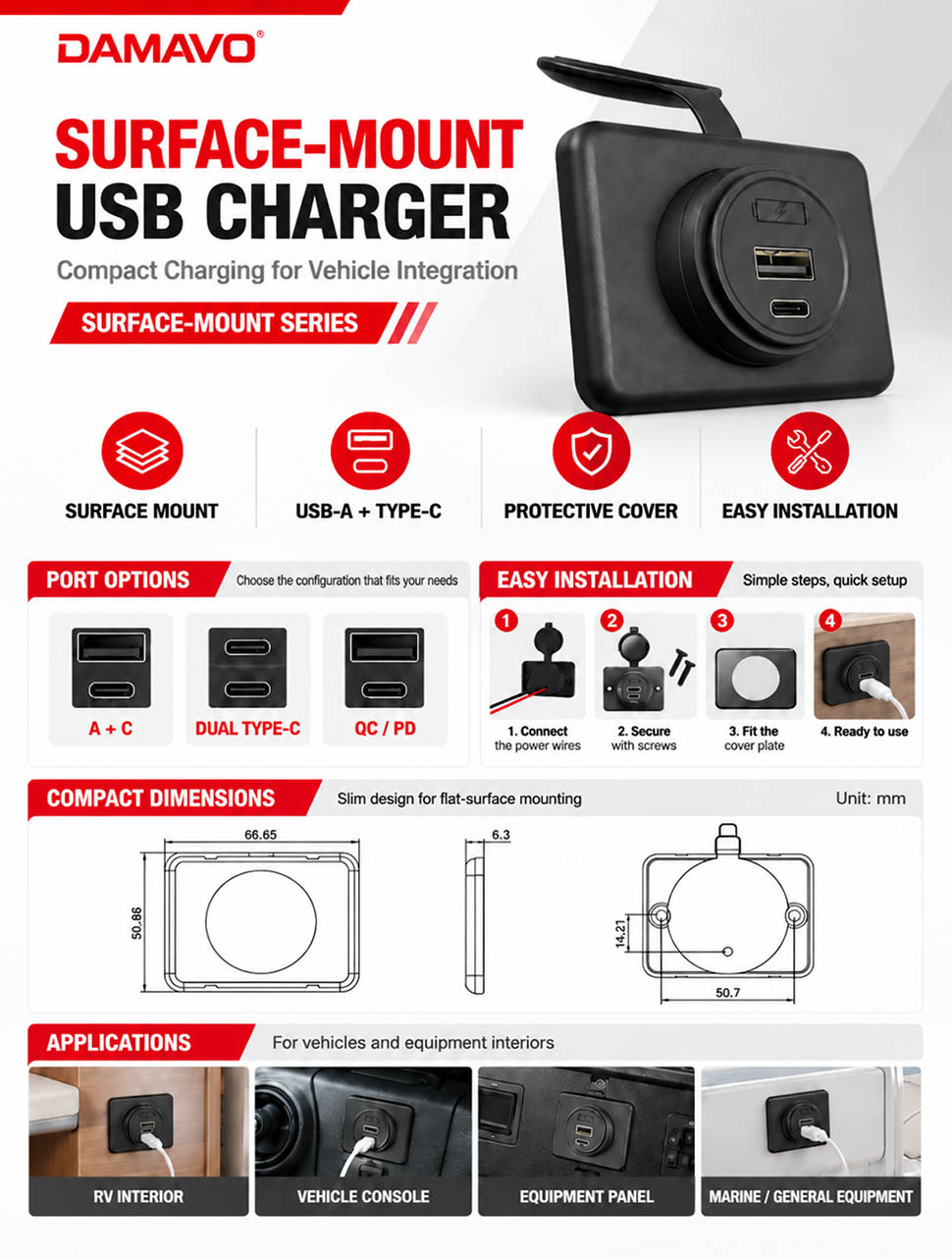 IATF 16494 surface mount usb port usb charger port usb power outlet custom