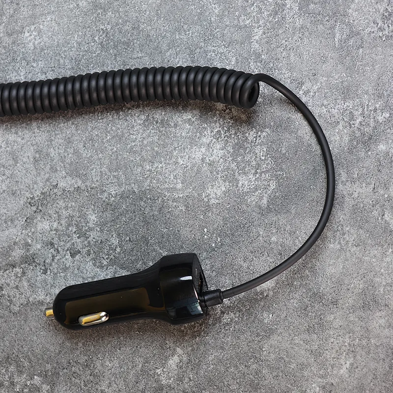 DAMAVO 12V/5V USB car charger with DC RJ 12 coiled cable assembly