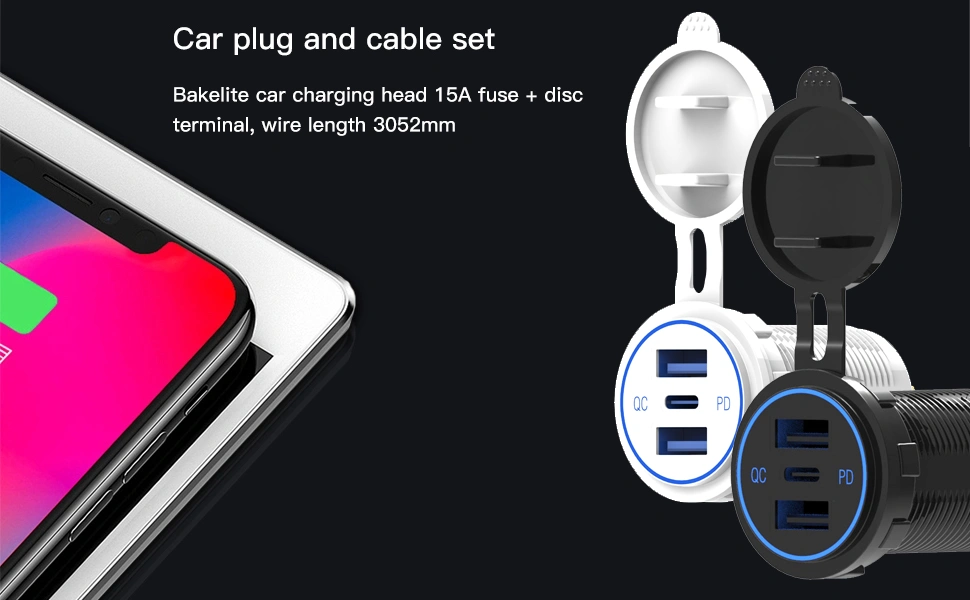 DAMAVO 3 port car charger, marine usb plug, usb c adapter car