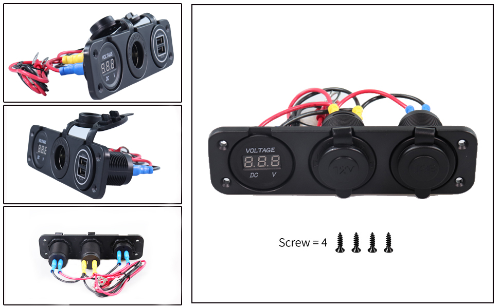 DAMAVO RV USB port, 12 volt DC socket, 12 volt digital voltmeter