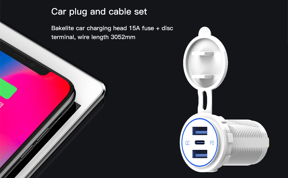 DAMAVO อะแดปเตอร์ USB C สำหรับรถยนต์, ที่จุดบุหรี่ไปยังอะแดปเตอร์เต้าเสียบ, ที่ชาร์จในรถ 45w