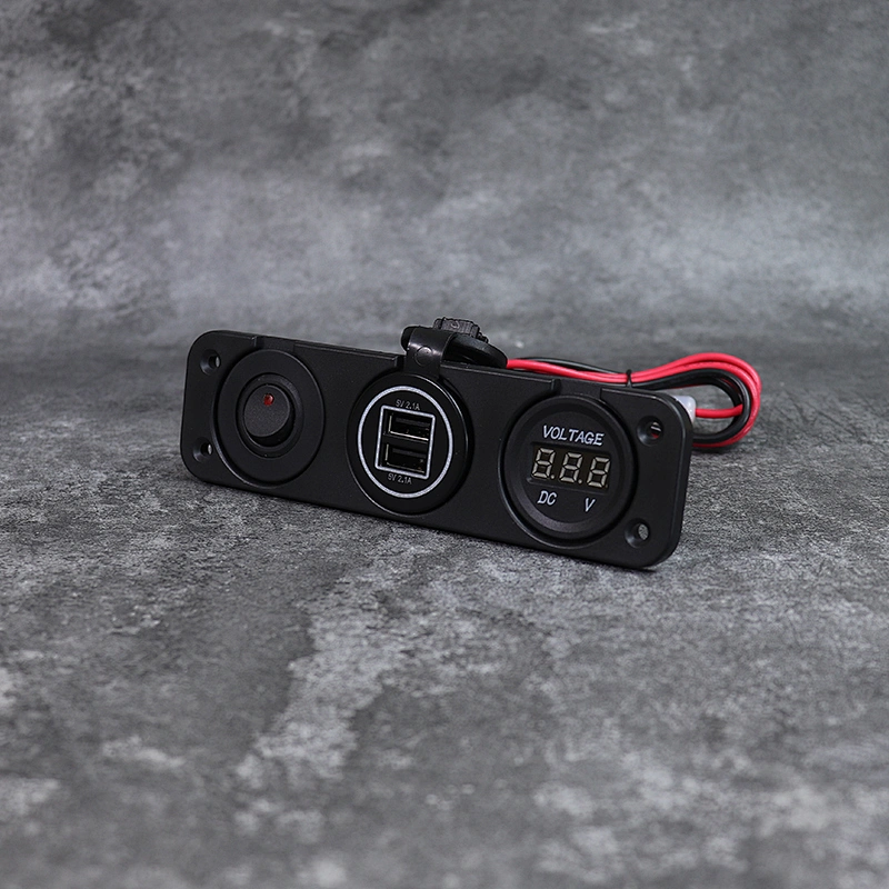 DAMAVO USB power outlet automotive 12V volt flush mount with voltmeter & switch