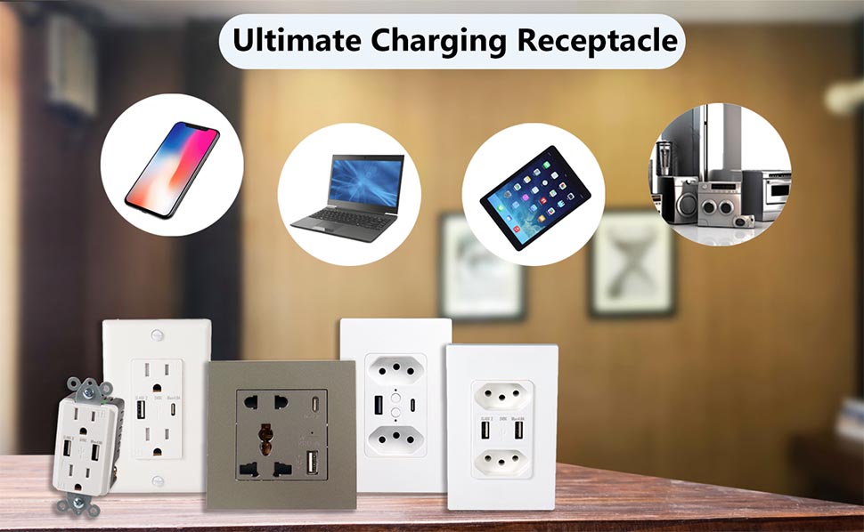 USB and wall outlet, electrical outlet and USB,american wall socket DAMAVO