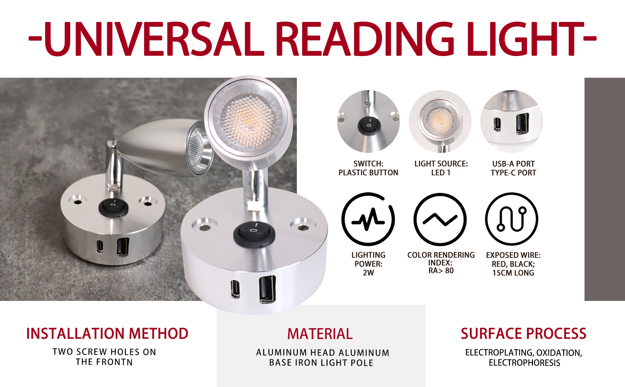Damavo YML280 Details page-1 campervan reading light with usb,usb charging reading light
