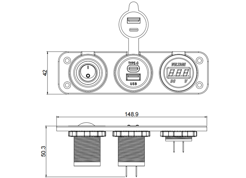 เต้าเสียบ usb c ทะเล, usb มารีน, โวลต์มิเตอร์ 12v-DAMAVO