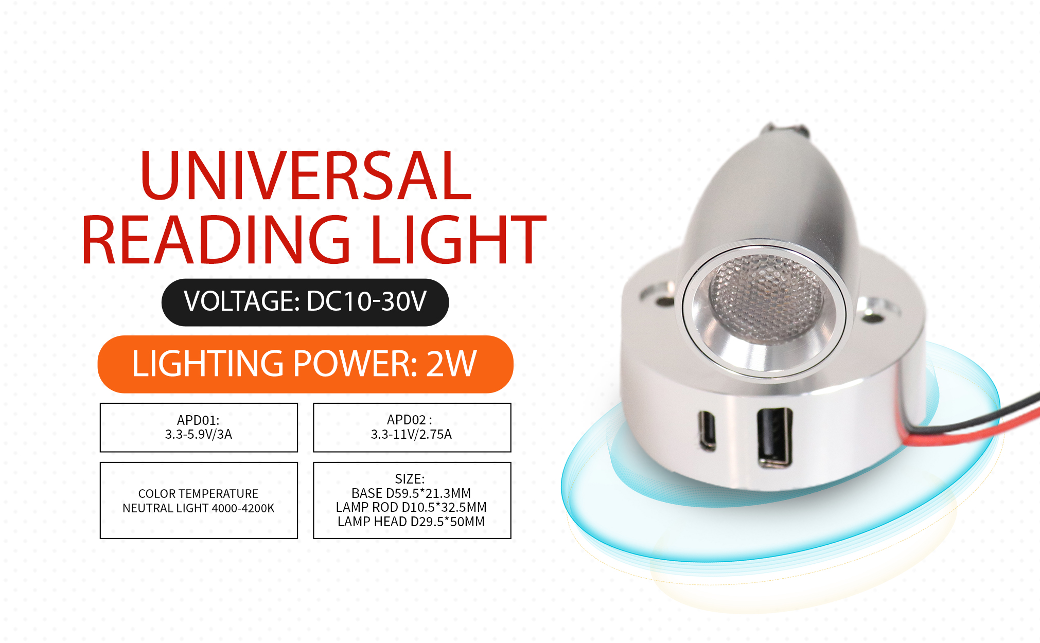 Damavo YML280 Details page-2 campervan reading light with usb,usb charging reading light