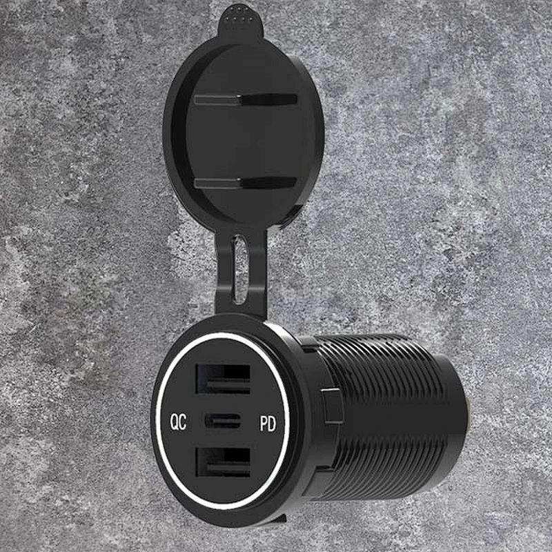 شاحن سيارة DAMAVO 3 منافذ USB ولاعة إلى مهايئ مخرج PD + QC A + C