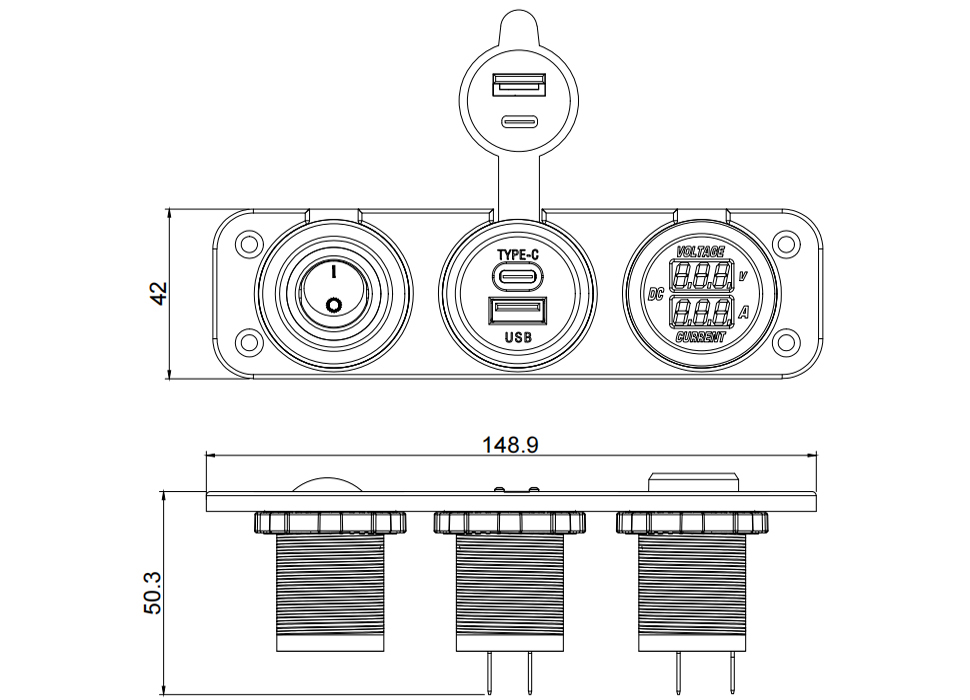 carregador usb marinho, tomada 12 v marinha, voltímetro ampere-DAMAVO