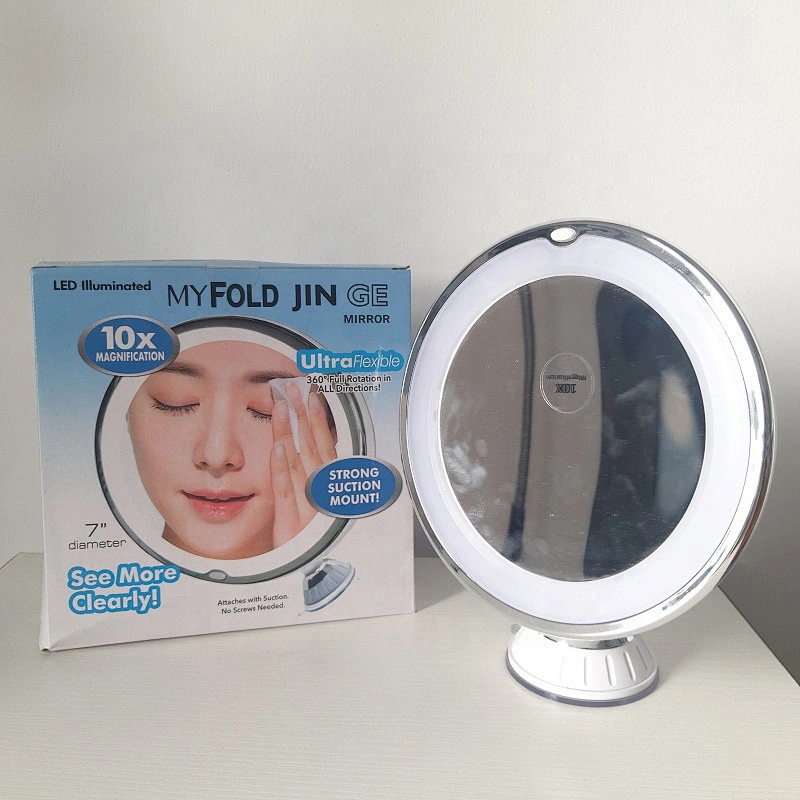 LED bathroom 10 x magnifying glass makeup mirror with suction cup