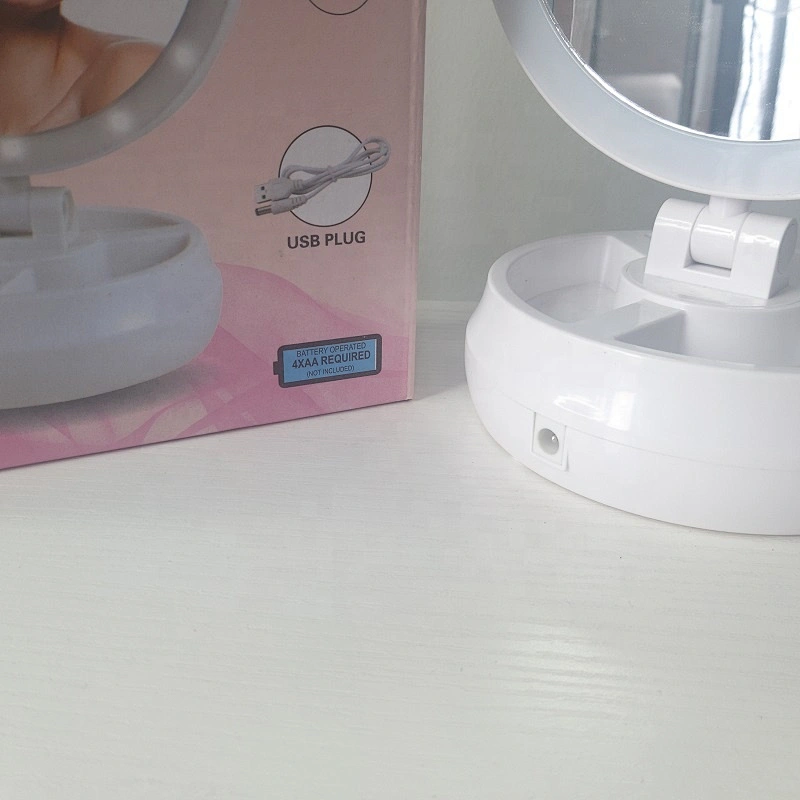 Portable folding 360-degree LED cosmetic mirror magnifying cosmetic mirror double-sided round mirror