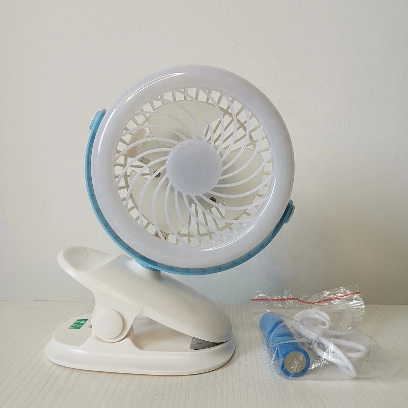 360 degree oscillating 4 inch mini rechargeable ac dc charge li-ion battery table solar led fan with clip led night light
