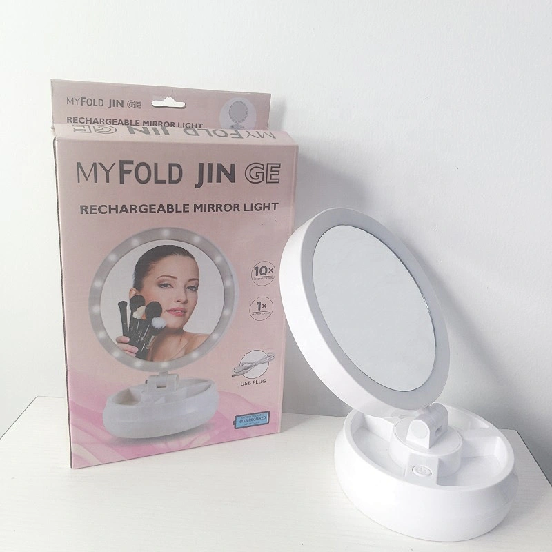 Portable folding 360-degree LED cosmetic mirror magnifying cosmetic mirror double-sided round mirror
