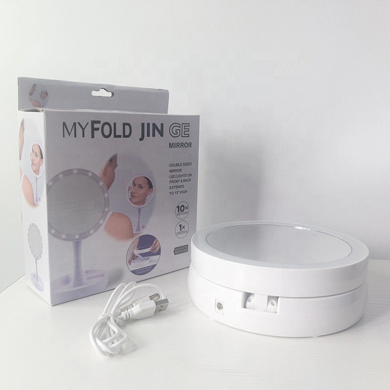 Foldable Portable Charge Tabletop Magnifying Cosmetic Lighted Big Round Led Makeup CosmeticMirror