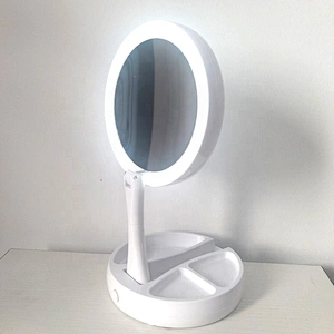 Foldable Portable Charge Tabletop Magnifying Cosmetic Lighted Big Round Led Makeup CosmeticMirror