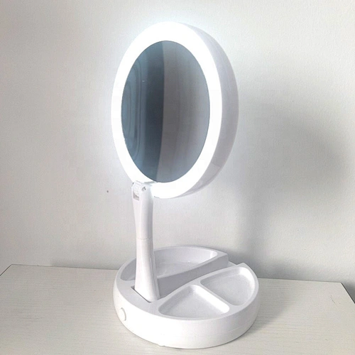 Foldable Portable Charge Tabletop Magnifying Cosmetic Lighted Big Round Led Makeup CosmeticMirror