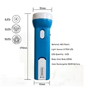 Rechargeable Battery Plastic LED Solar Flashlight portable torch light