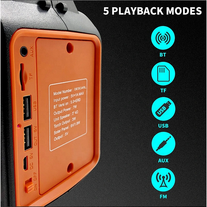 Solar wireless speaker charging mobile Phone Powered bank charger speaker BT Radio with double USB radio light MP3