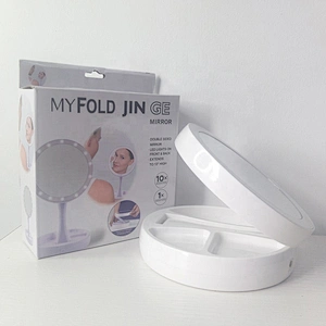 Foldable Portable Charge Tabletop Magnifying Cosmetic Lighted Big Round Led Makeup CosmeticMirror