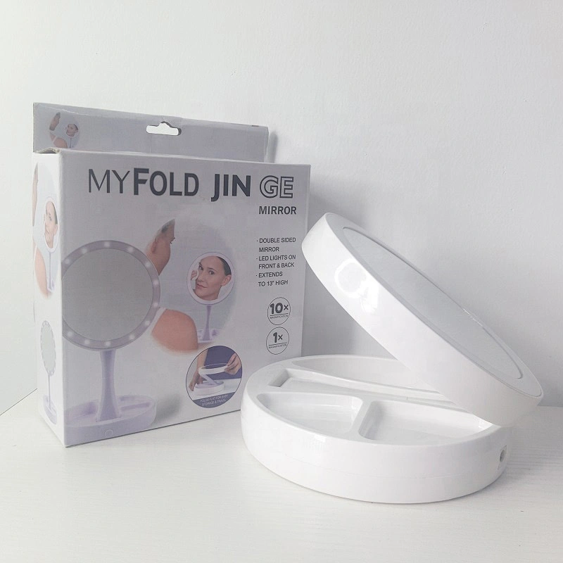 Foldable Portable Charge Tabletop Magnifying Cosmetic Lighted Big Round Led Makeup CosmeticMirror