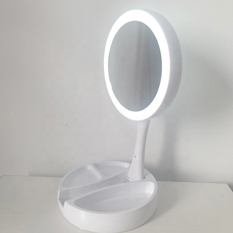 Foldable Portable Charge Tabletop Magnifying Cosmetic Lighted Big Round Led Makeup CosmeticMirror