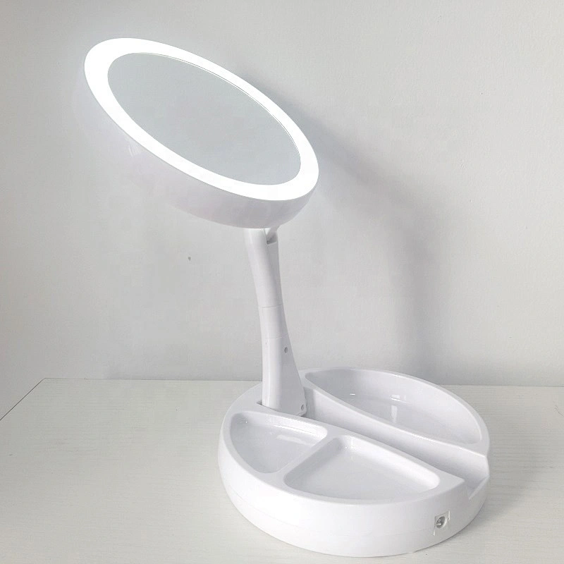 Foldable Portable Charge Tabletop Magnifying Cosmetic Lighted Big Round Led Makeup CosmeticMirror