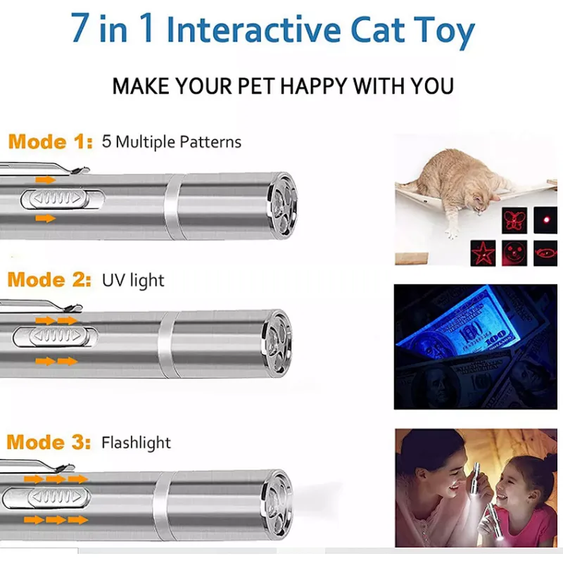 3 in 1 Rechargeable Mini Multi Function Aluminum LED Light Flashlight Pet Cat Catch Laser Pen Pointer Interactive Exercise Toy