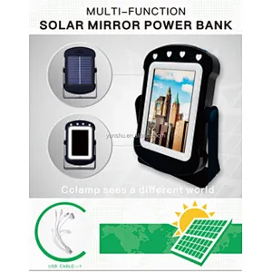 Wholesale portable small 3 in 1 usb rechargeable solar panel led makeup mirror mini hand held table lamp with power bank