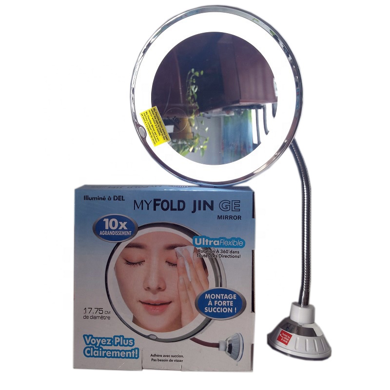 Adjustable Flexible Goose neck bathroom makeup Mirror with led light  with Suction Cup 360 Degree rotate