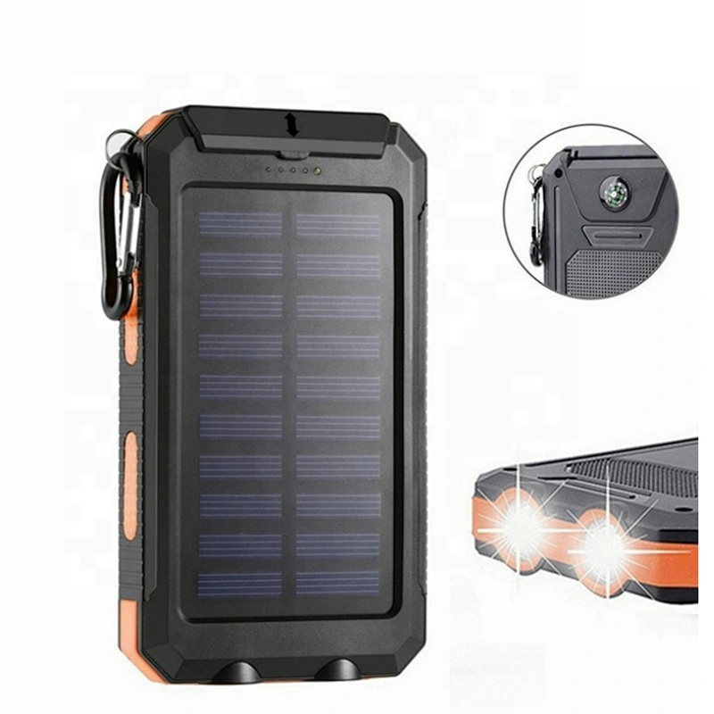 Customize top portable small USB mobile iphone charger waterproof solar power bank & power station with compass camping light
