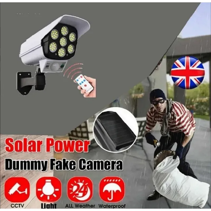 Cheap Wholesale 3 Mode Solar Energy Sensor LED Flood Light  IP65 Waterproof  Simulation Camera Camouflage Monitoring Street Lamp