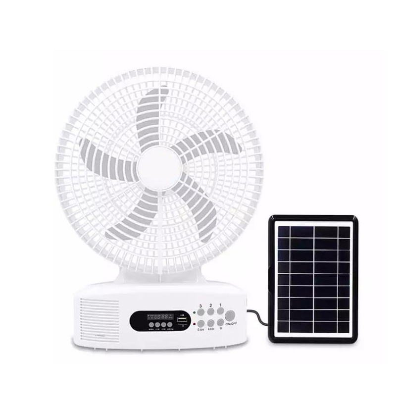 5 blades AC DC 12 inch solar powered table fan Music player LED lamp function Battery solar fan rechargeable