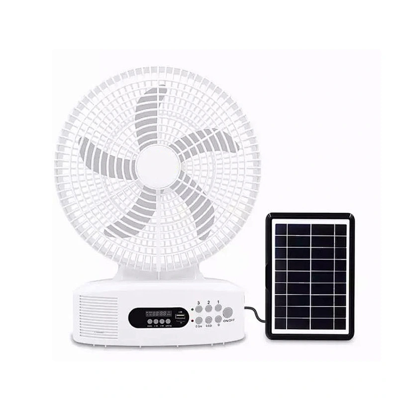 5 blades AC DC 12 inch solar powered table fan Music player LED lamp function Battery solar fan rechargeable