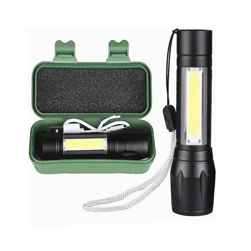 Waterproof Mini Pocket Zoom Portable Outdoor LED Flashlight USB Recharge Adjustable Focus COB Flash Light