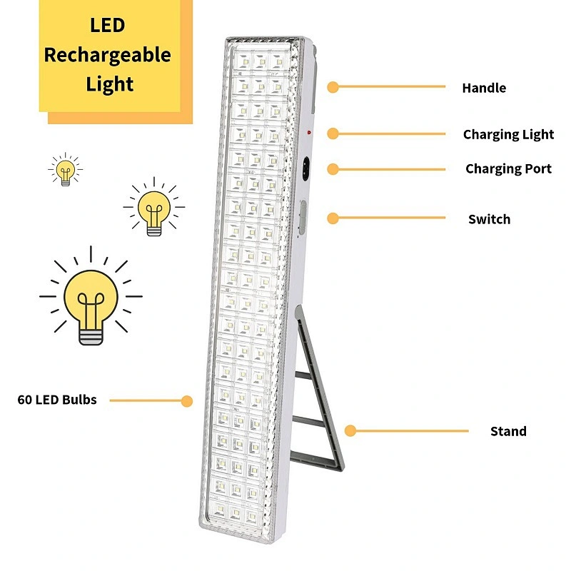 South America Argentina hot sale  720 lm portable emergency light bar 60pcs led rechargeable lamp with 2400mah battery