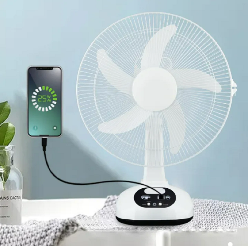 Hot selling 12 inch Solar charging table electric fan with power bank function portable and solar rechargeable fan