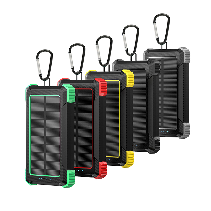 Custom cheap high quality small portable solar energy sharing camping emergency keychain power bank 10000mah with dual usb port