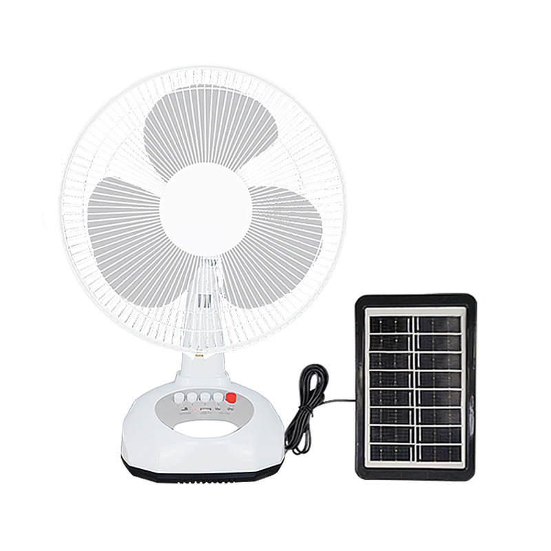 12 inch portable high speed electric AC DC rechargeable table fan with solar panel and led bulb