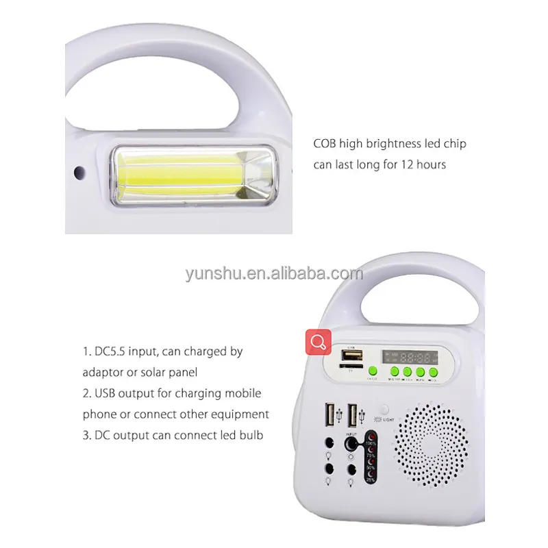 Multi-function alternative energy generators home solar powered system with power bank radio mobile charge emergency lighting