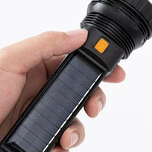 Solar Rechargeable 1200 Mah Battery USB Cable Fast Charging 1000 high  Lumens LED Flashlight with Emergency Strobe Light