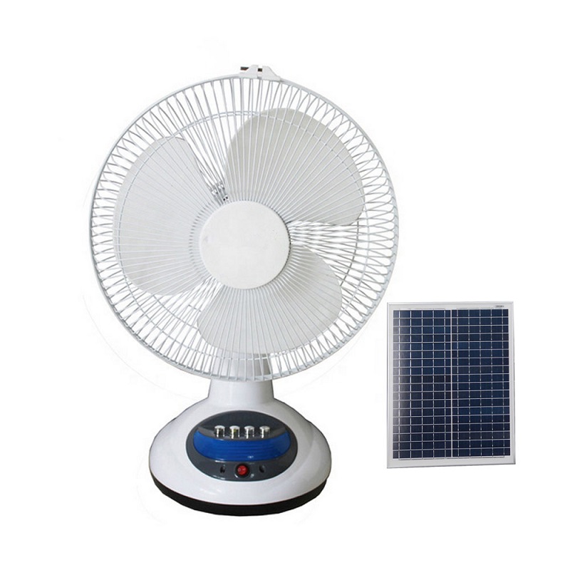 AC/DC 12V Input Voltage 12 inch Solar Rechargeable Table Fan with 15V solar panel