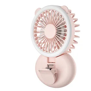 Factory Sale Mini USB Folding Fan Rechargeable Fan With Ring Light LED Phone Clip Folding Hand Fan