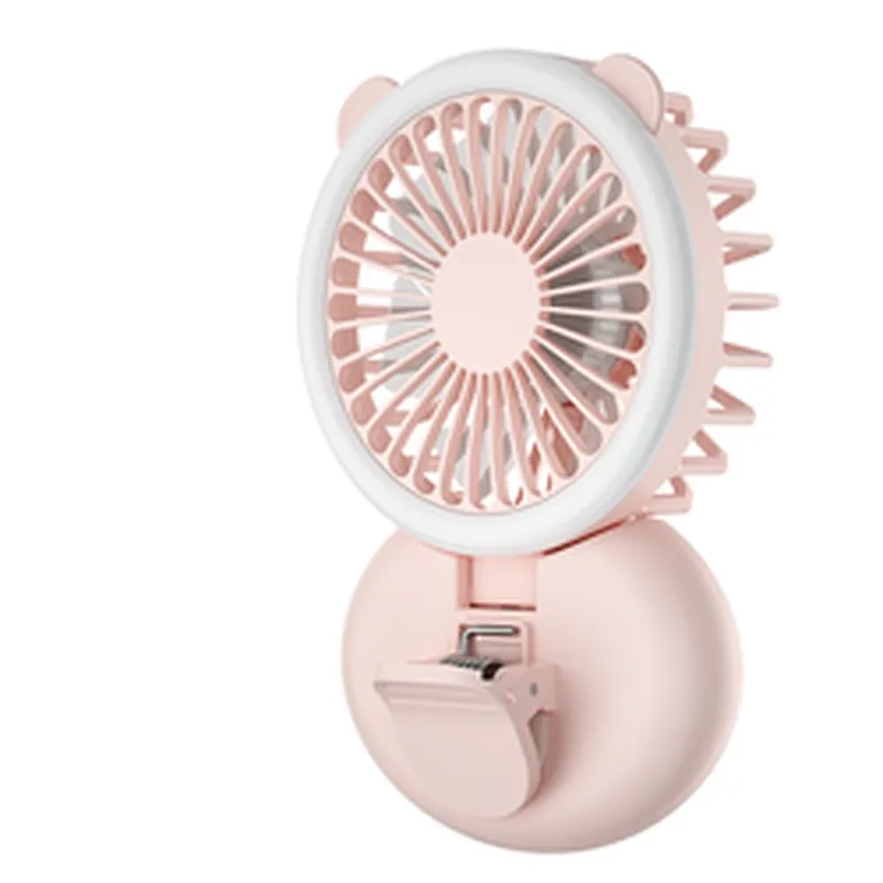 Factory Sale Mini USB Folding Fan Rechargeable Fan With Ring Light LED Phone Clip Folding Hand Fan