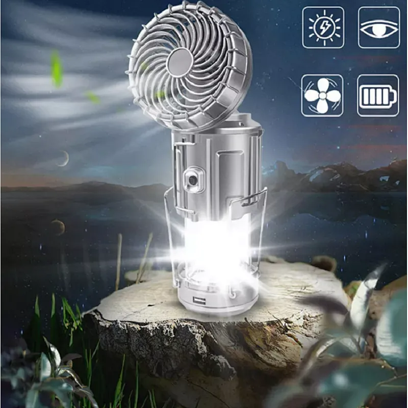 Portable Camping Fan with Portable Tent Collapsible USB Rechargeable Solar Power work light LED light Telescopic Bivouac Lantern