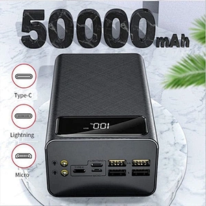 OEM logo USB Ports Portable Charger Led Lights 3 Input 4 Powerful Output Charger Large Capacity power bank 50000 mAh