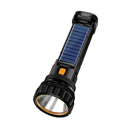 Solar Rechargeable 1200 Mah Battery USB Cable Fast Charging 1000 high  Lumens LED Flashlight with Emergency Strobe Light