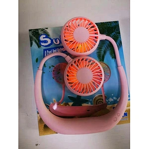 2022 stylish wearable portable usb rechargeable bladeless hanging cooler neck band fan with color led light