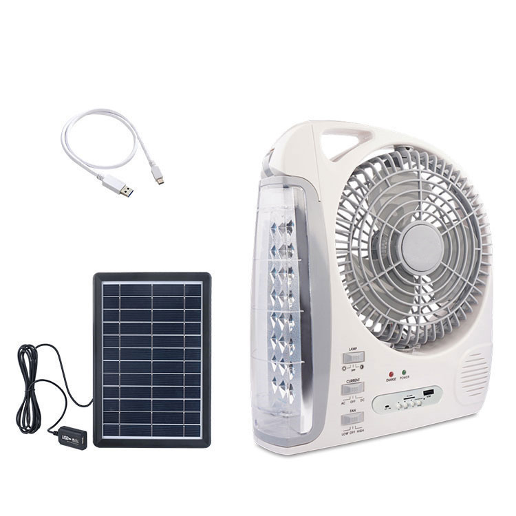Mini Multifunctional 8 Inch Solar Emergency LED BoxPortable USB Table Rechargeable Fan With Radio FM Light