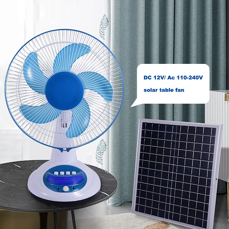 12 inch Solar Rechargeable Table Fan with AC/DC Double-duty 12V Input Voltage